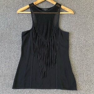 Guess Black Fringe Mesh Sleeveless Women’s Tank Top M Whimsigoth Boho Festival